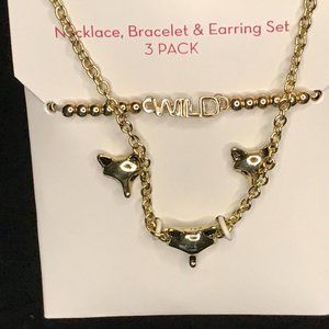 'Wild' Gold 3pc Necklace,Earring,Bracelet Set